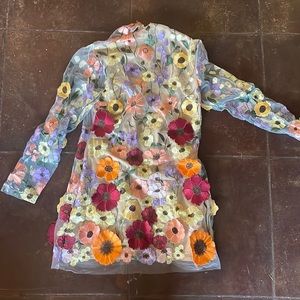 Flower application dress bright colors sheer under